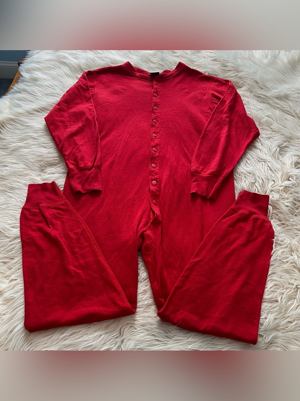 Vintage Duofold One Piece Suit Long Johns Mens XL Thermal Underwear Red USA - Picture 1 of 10